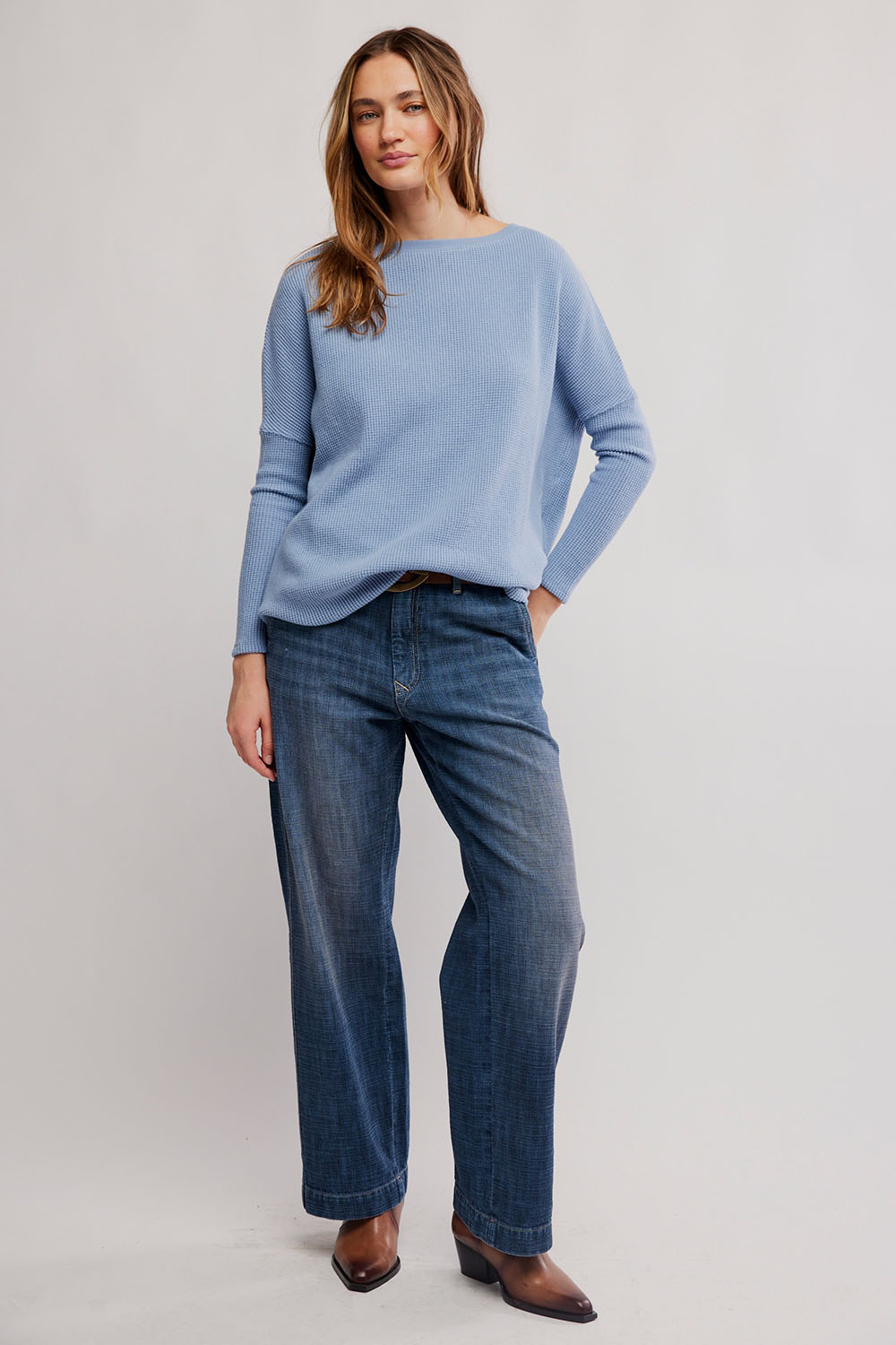 Free People - Latte Blues Thermal Solid - Autumn Sky - Front