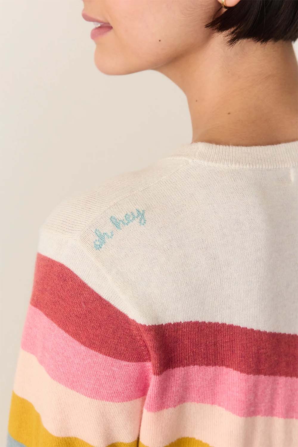Marine Layer - Sunset Icon Sweater - Oatmeal Rainbow - Detail