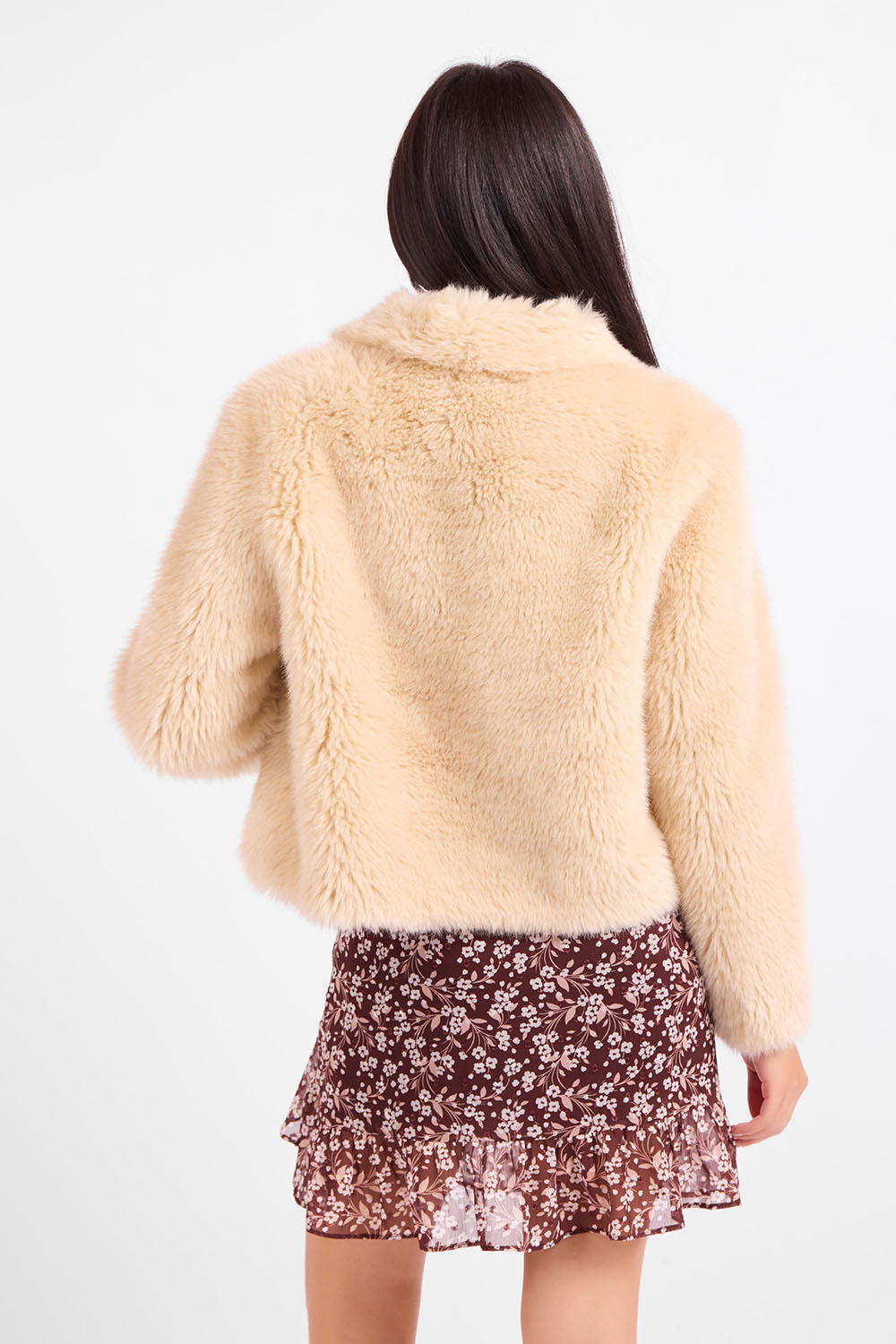 Sadie & Sage - Calla Faux Fur Coat - Cream - Back