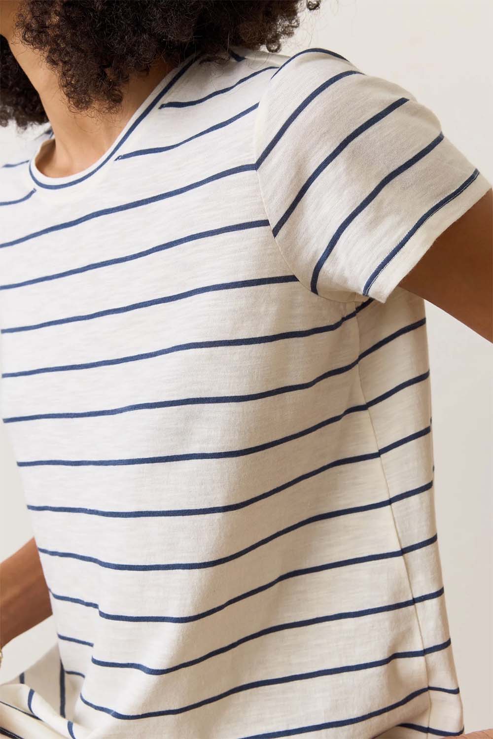 Marine Layer - Stripe Swing Crew Tee - Navy/White Stripe - Detail