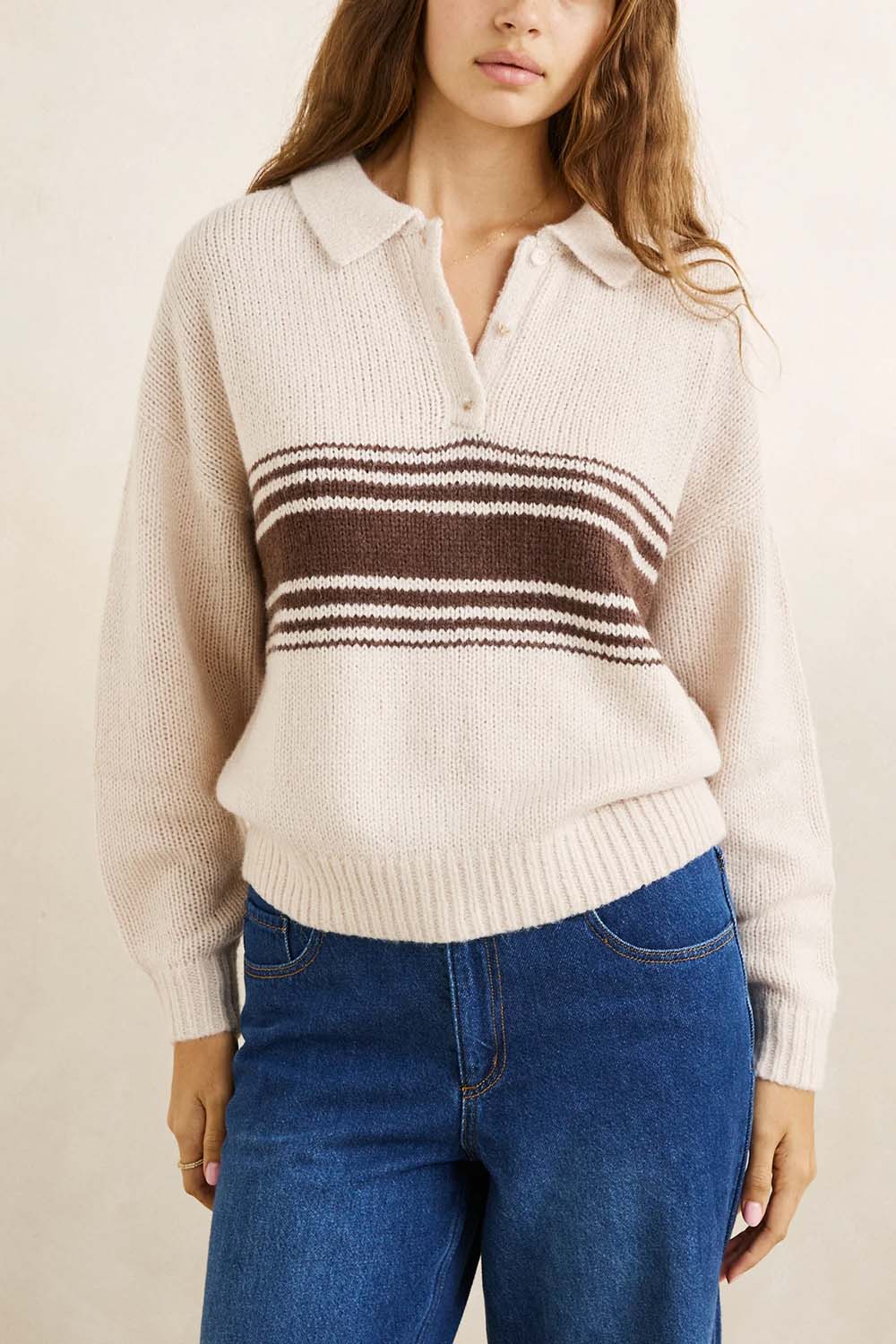 rhythm strata collared jumper natural front