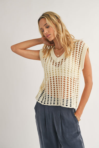 Sadie & Sage - Lexi Open Knit Sweater Vest - Ivory - Front