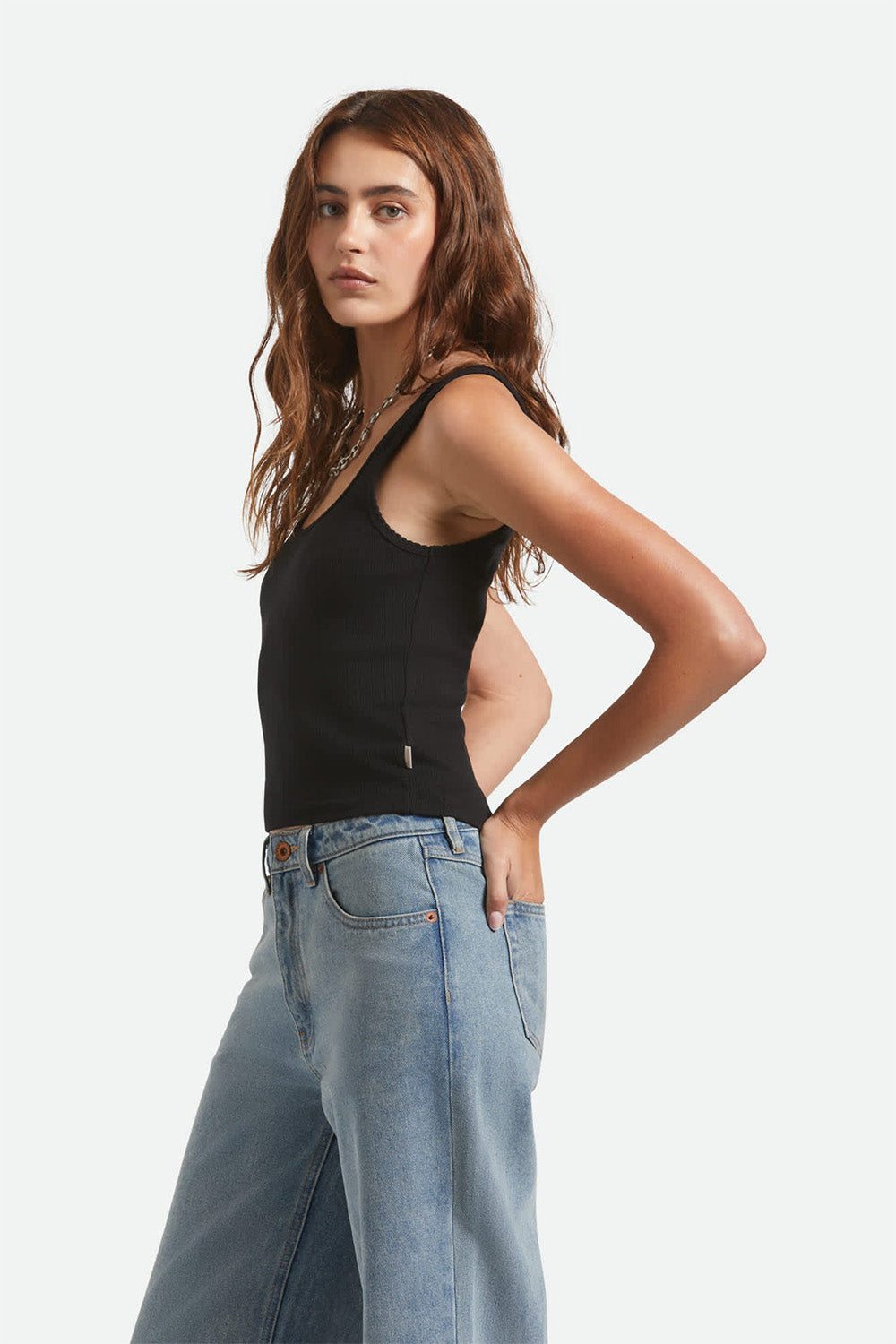 Brixton - Pointelle Slim Fit Tank - Black - Side