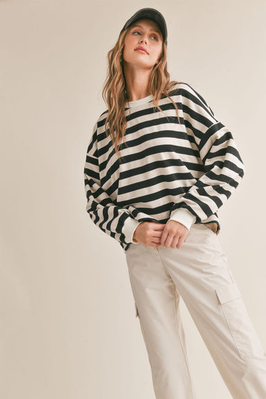 Sadie & Sage - Growth Striped Pullover - Black Ivory - Front