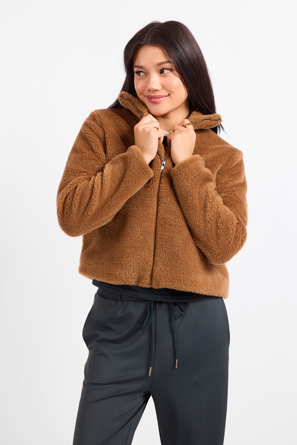 Sadie & Sage - Teddy Faux Fur Jacket - Camel - Front