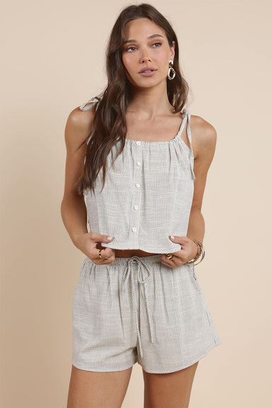 Sadie & Sage - Mojave Tie Strap Button Tank - Black Ivory - Front