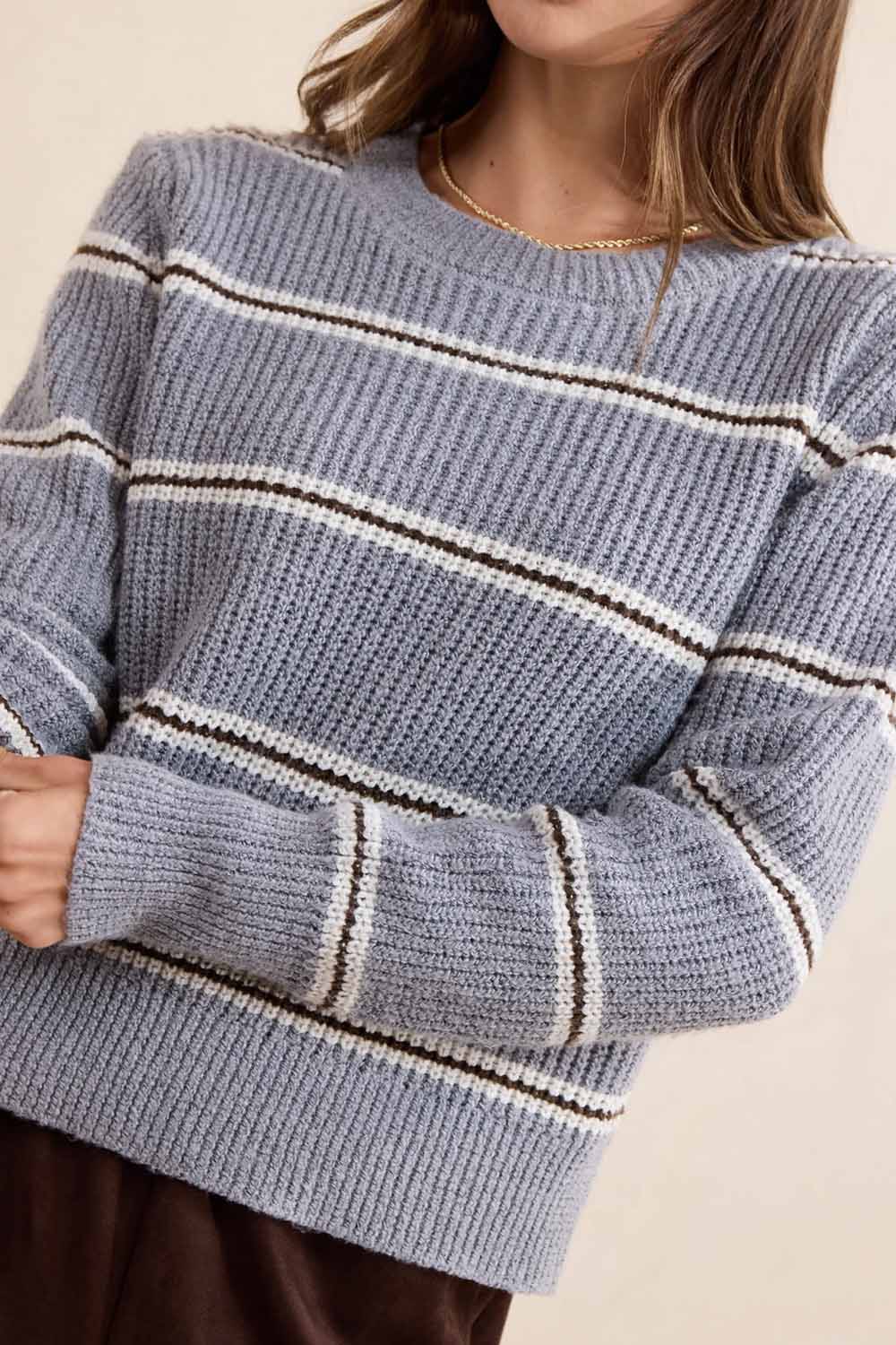 Sadie & Sage - Warm Chai Stripe Sweater - Grey Multi - Detail