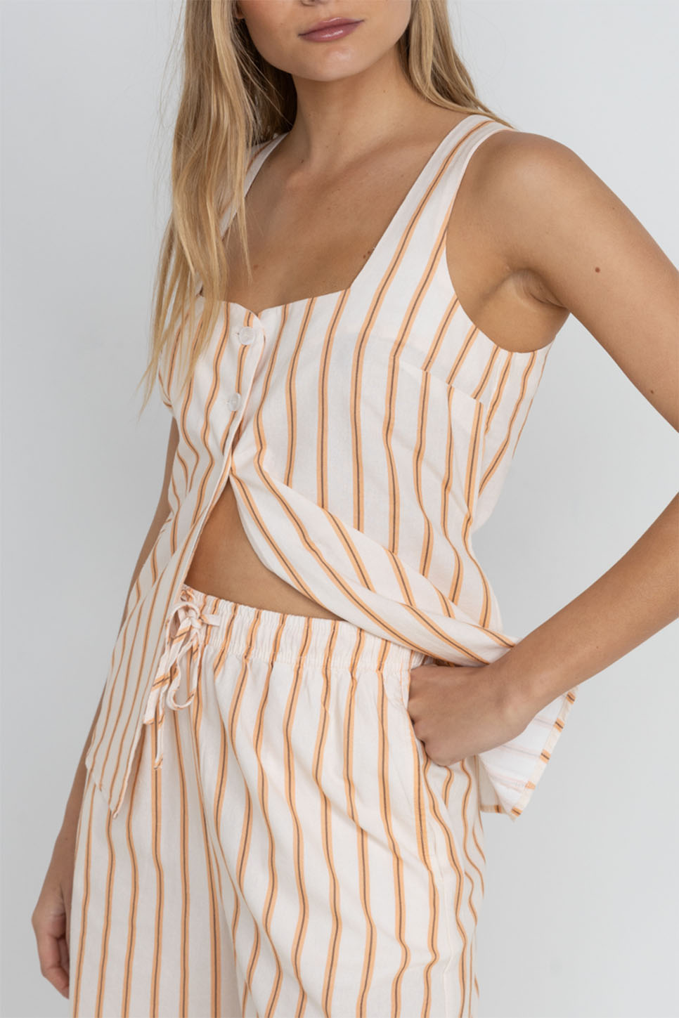 Rhythm - Tide Stripe Long Vest - Natural - Detail