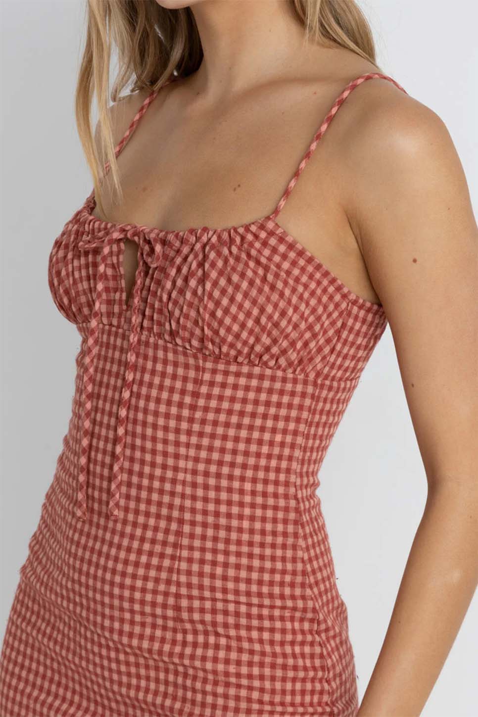Rhythm - Lola Check Maxi Dress - Red - Detail