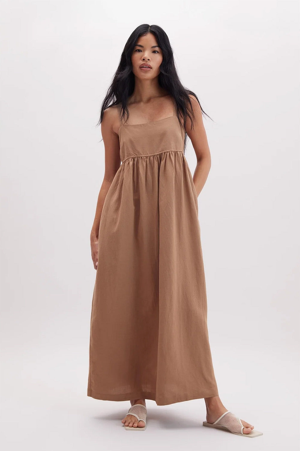 Richer Poorer - Linen Maxi Dress - Cafe Au Lait - Front