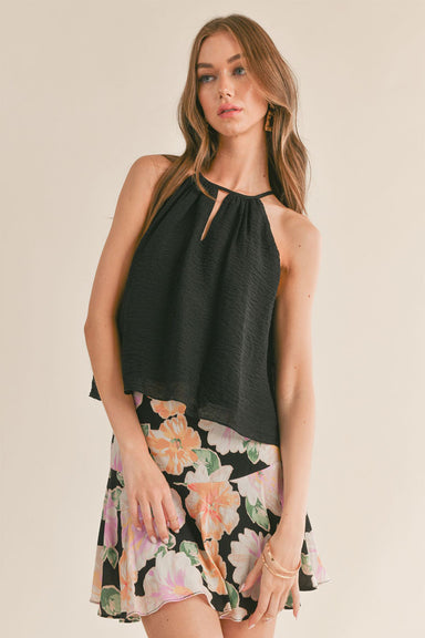 Sage the Label - Freely Pleated Halter Top - Black - Front