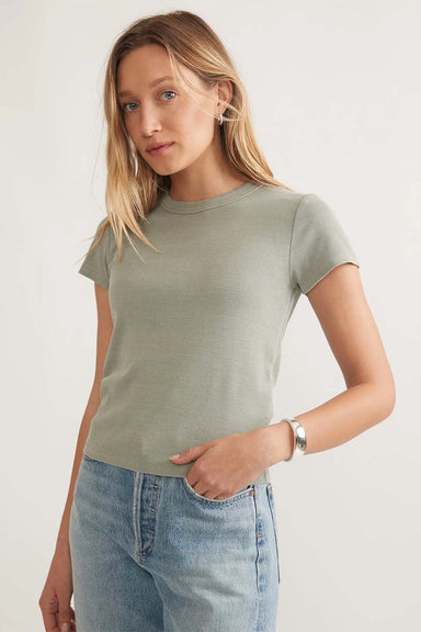 Marine Layer - Lexi RIb Sun-In Crew Tee - Faded Olive - Front