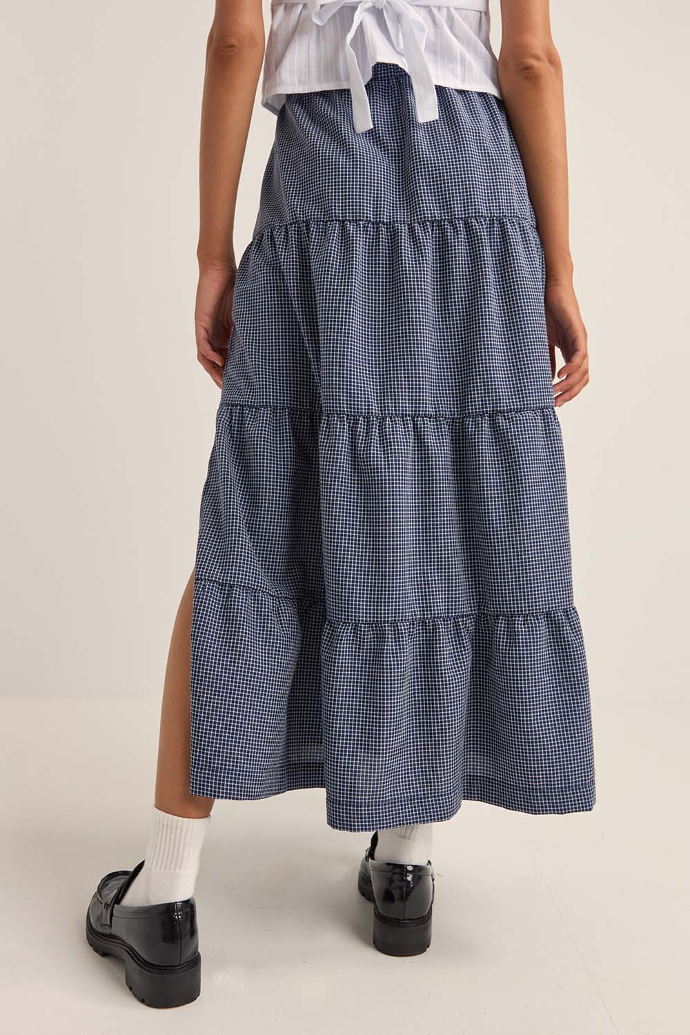 Rhythm - Lola Check Tiered Maxi Skirt - Navy - Back