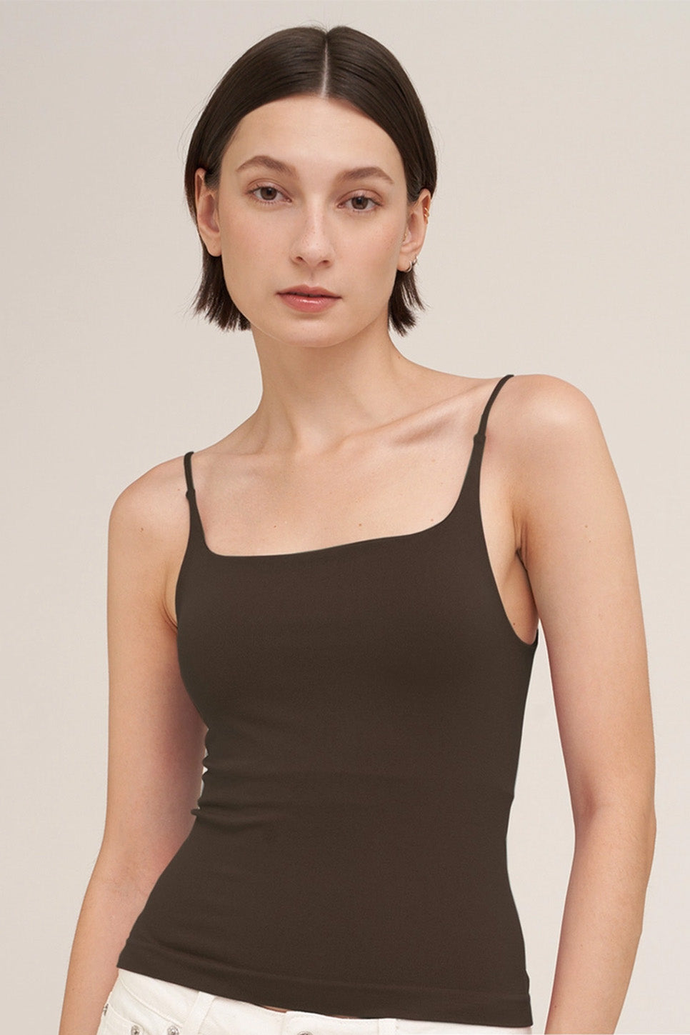 Niki Biki Square Cami in Chocolate — Front view, alternate pose