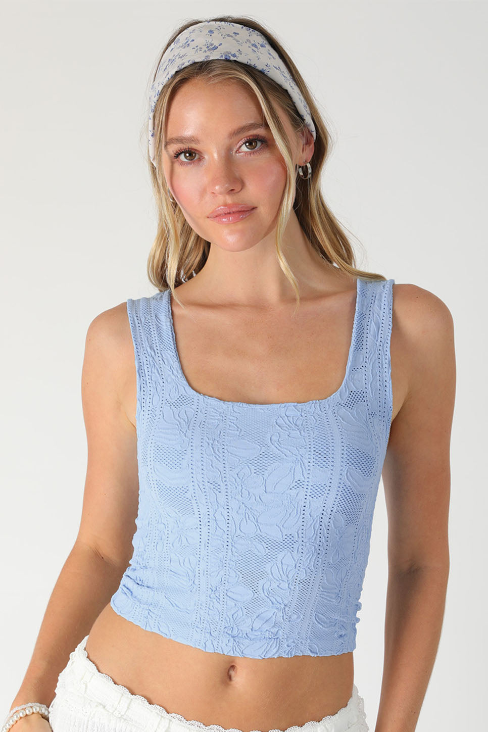 niki biki double lace square crop top serene blue front