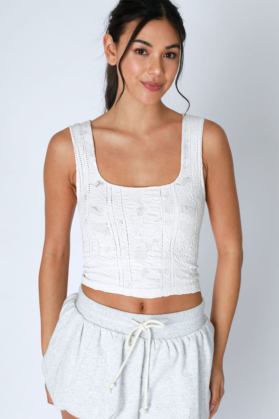niki biki double lace square crop top white
