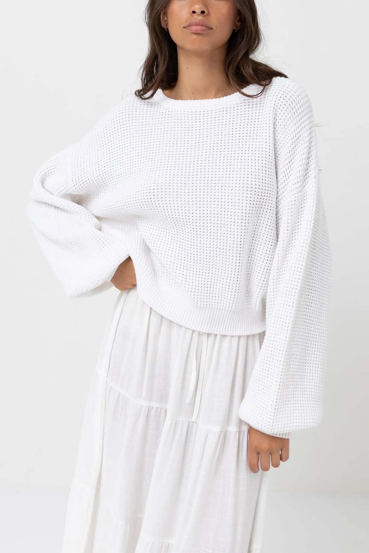Rhythm - Classic Knit Jumper - White - Front