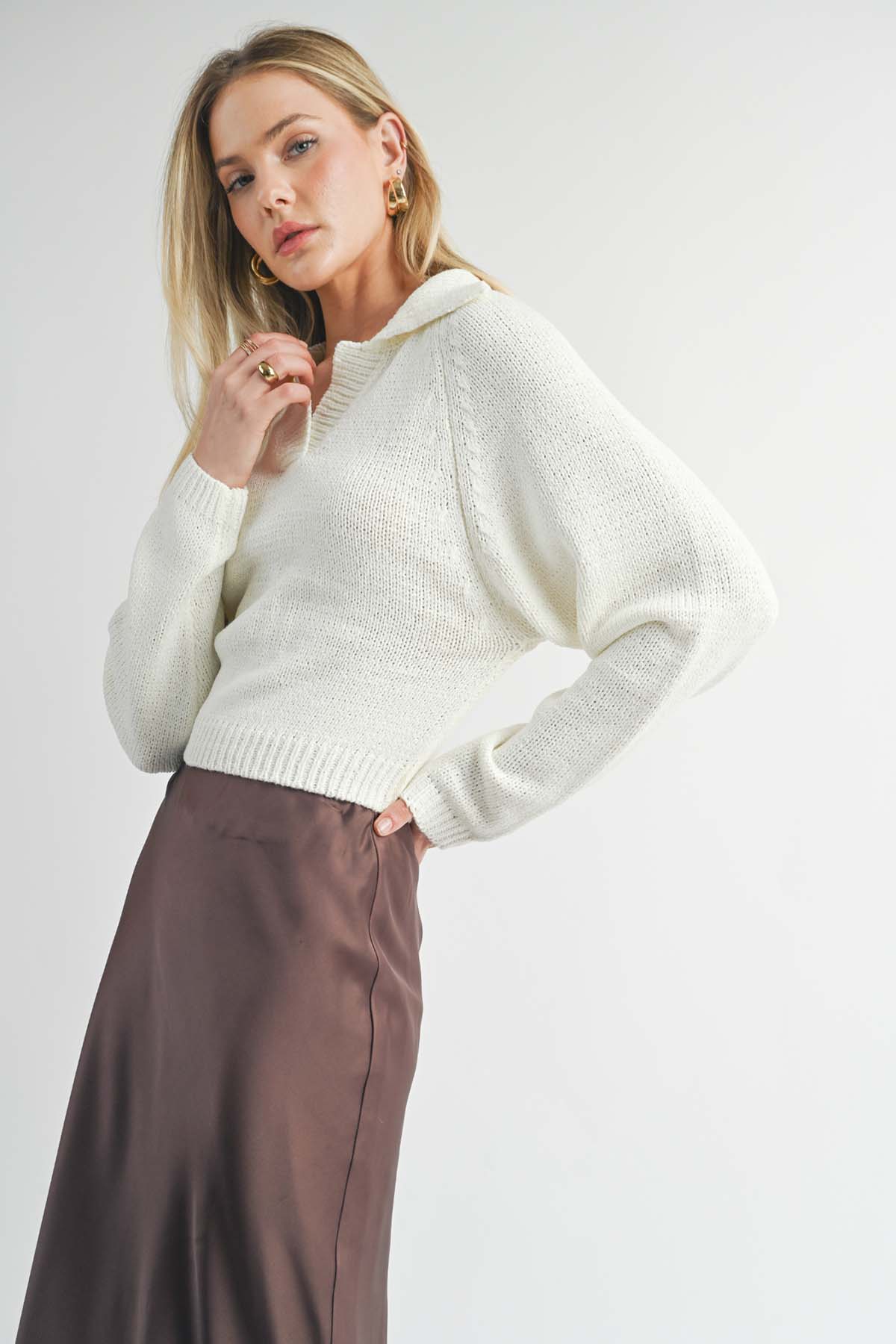 Sage the Label - Scarlet Collared Sweater - Ivory - Side
