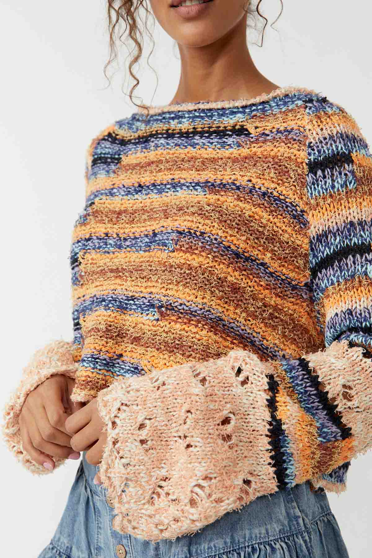 Free People - Butterfly Pullover - Blue Honey Combo - Detail