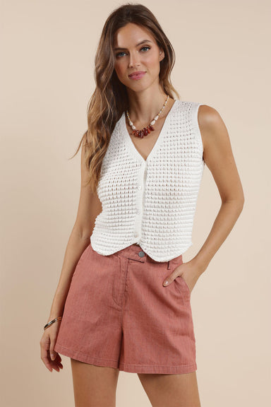 Sage the Label - Nova Button Front Sweater Vest - Ivory - Front