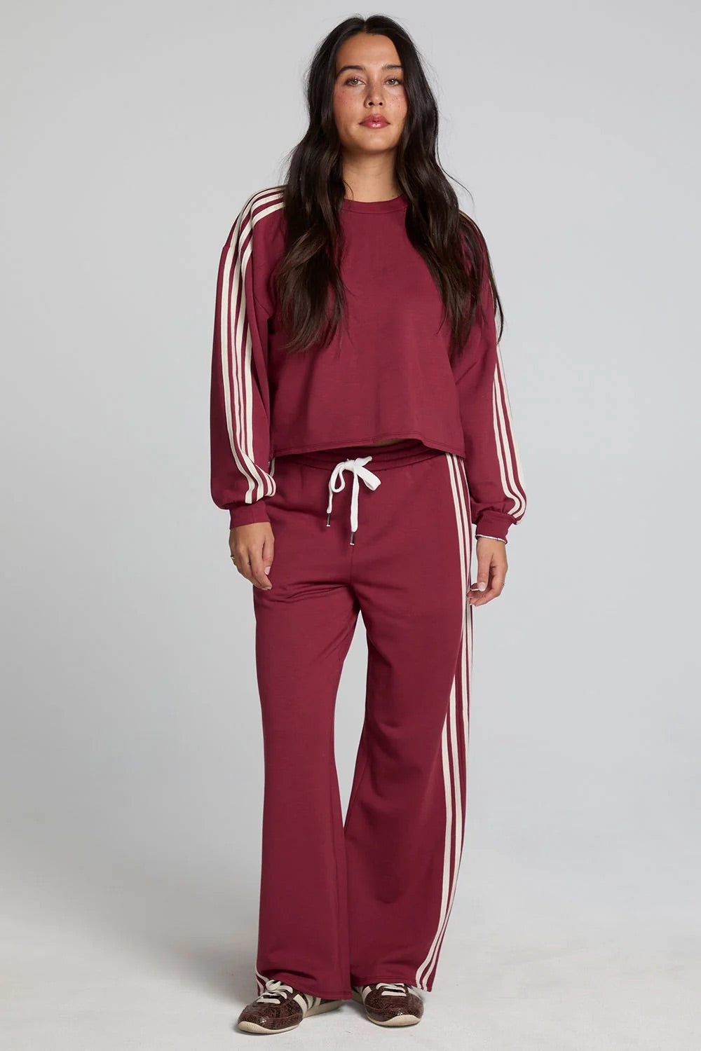 Chaser Jessee Trackpants in Burnt Red — Full-Body view
