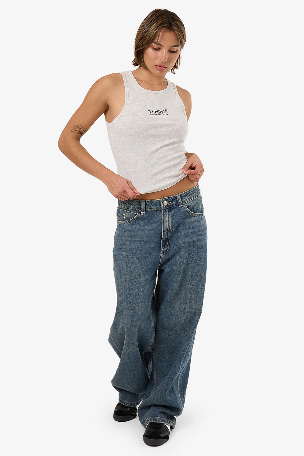 Thrills - Workwear Embro Curve Tank - White Marle