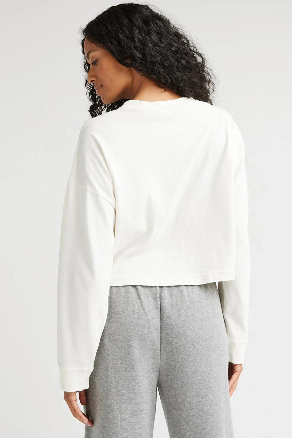 Richer Poorer - Relaxed Crop LS Tee - Bone - Back