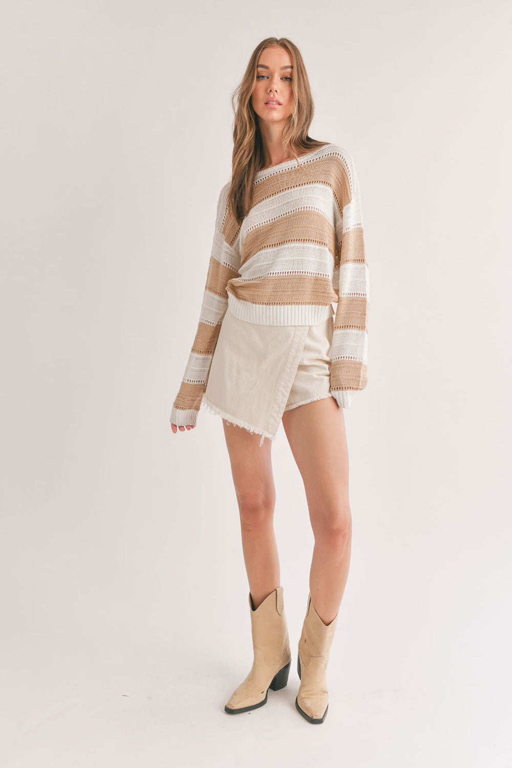 Sage the Label - Lucia Striped Sweater - Taupe Off White