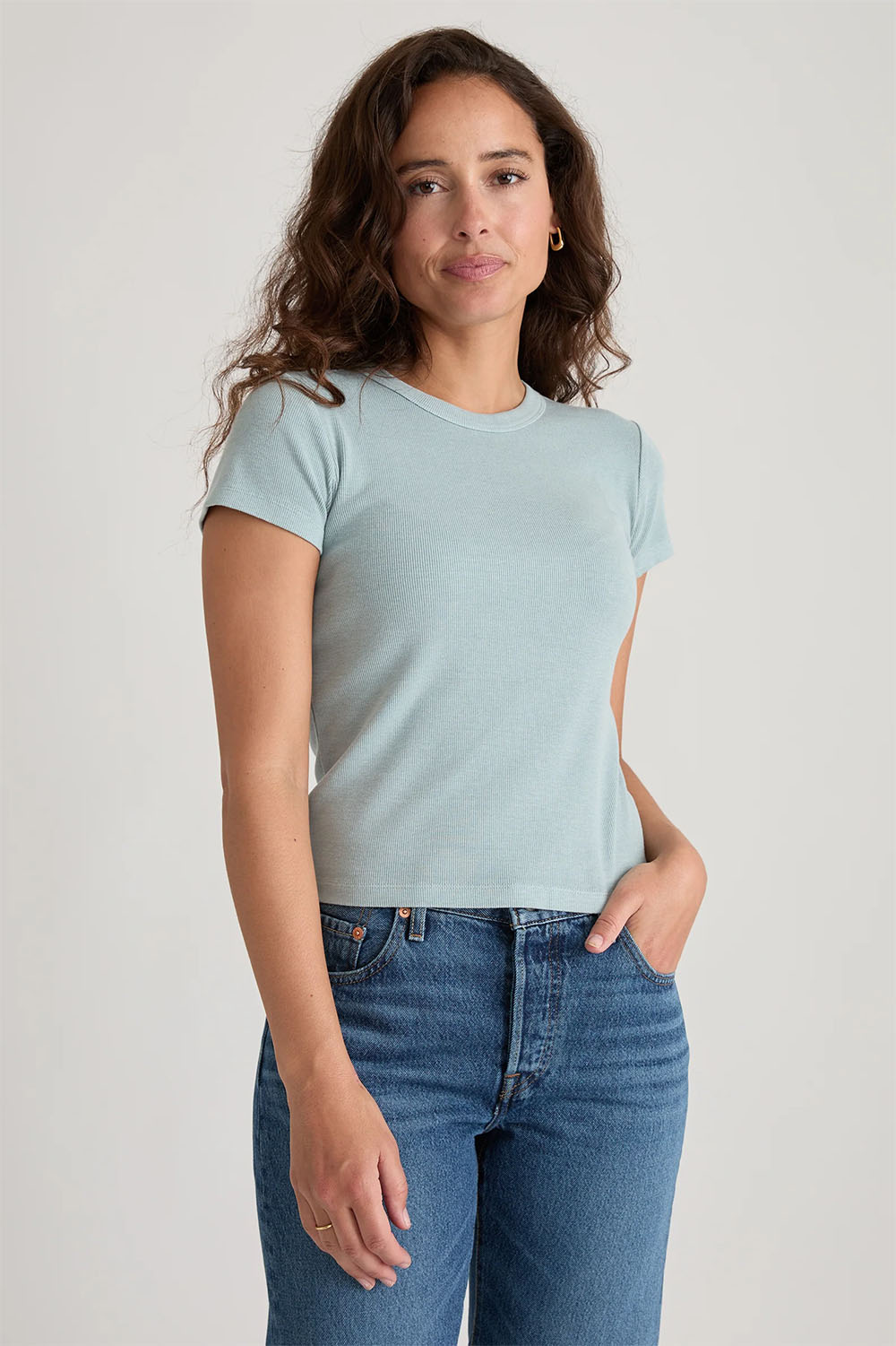 Marine Layer - Lexi Rib Sun-In Crew Tee - Faded Aqua - Front