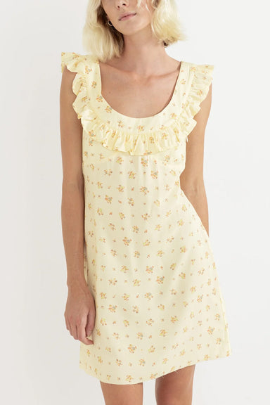 Rhythm - Dahlia Off Shoulder Mini Dress - Lemon - Front