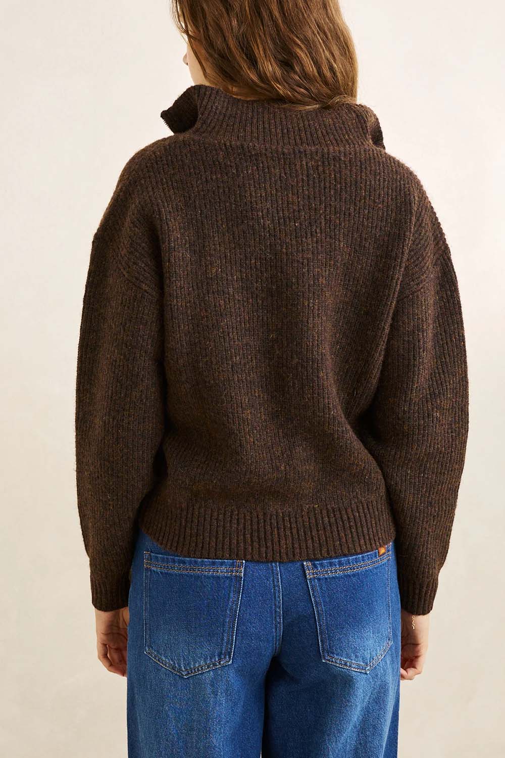 rhythm quincy zip knit chocolate back