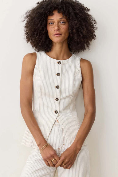 Marine Layer - Charlie Longline Vest - Ticking Stripe - Front