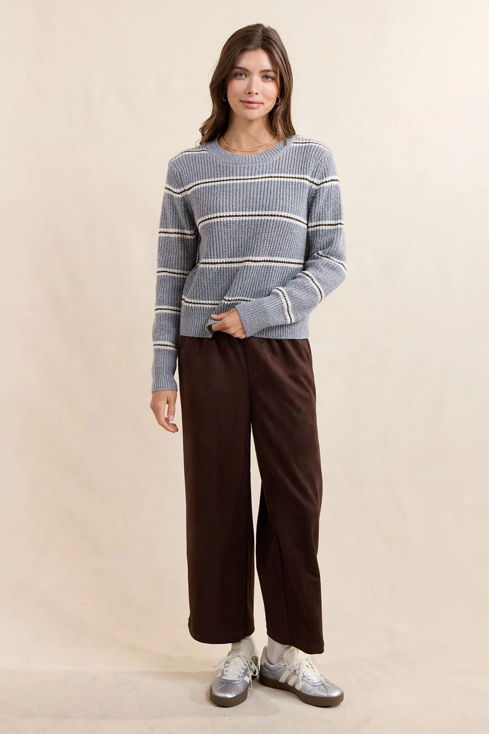 Sadie & Sage - Warm Chai Stripe Sweater - Grey Multi - Styled