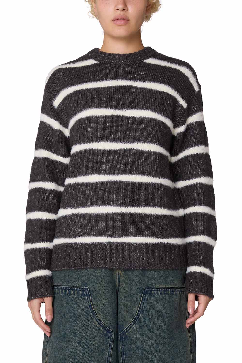 Obey - Casey Stripe Crew Sweater - Charcoal Multi - Front