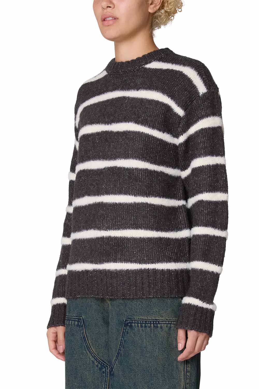 Obey - Casey Stripe Crew Sweater - Charcoal Multi - Side