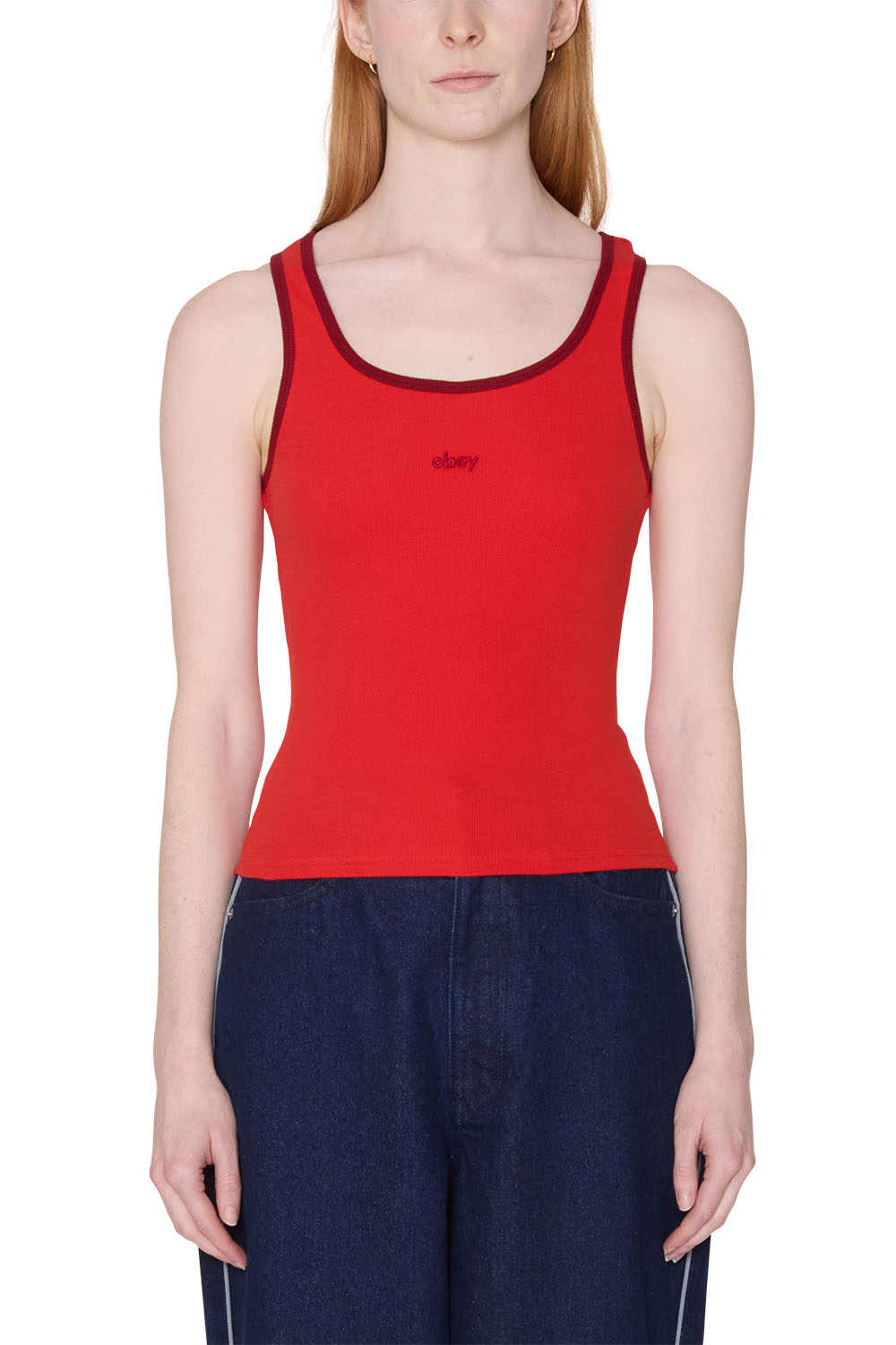 obey loren rib tank red front