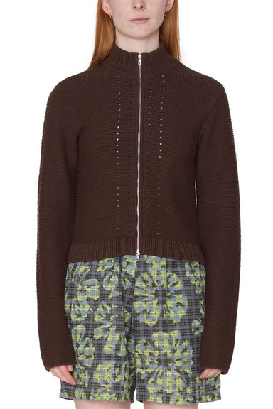 obey meredith mock zip sweater chocolate front