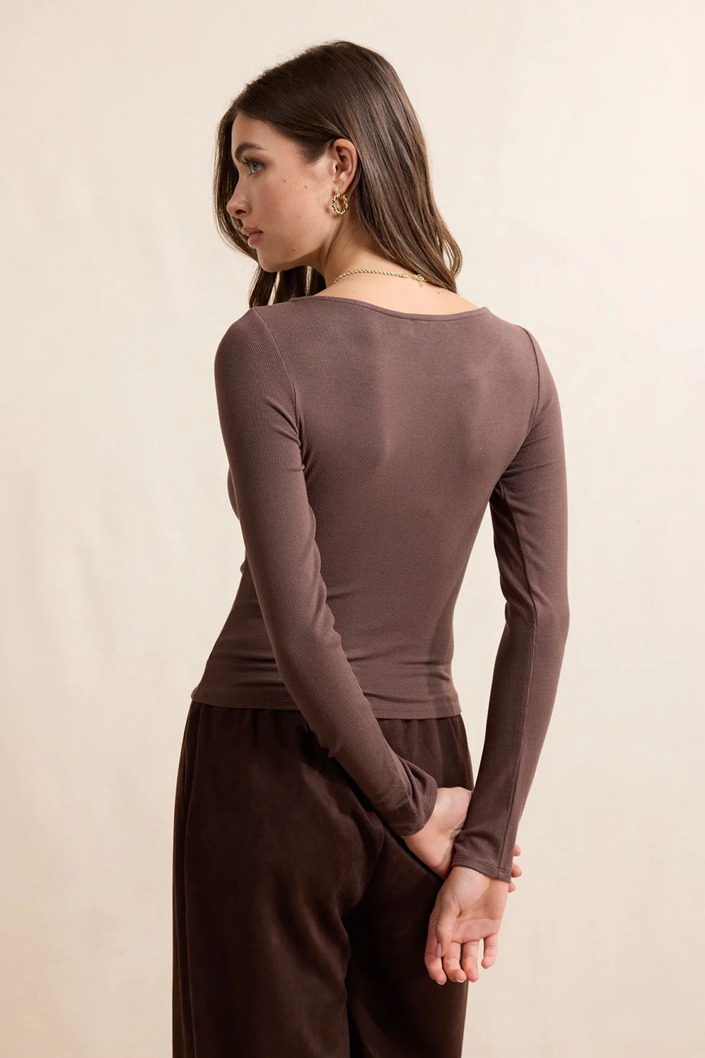 Sadie & Sage - Ronan Boat Neck Knit Top - Brown - Back