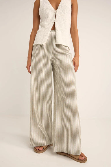 Rhythm - Valley Stripe Wide Leg Pant - Ivy - Front