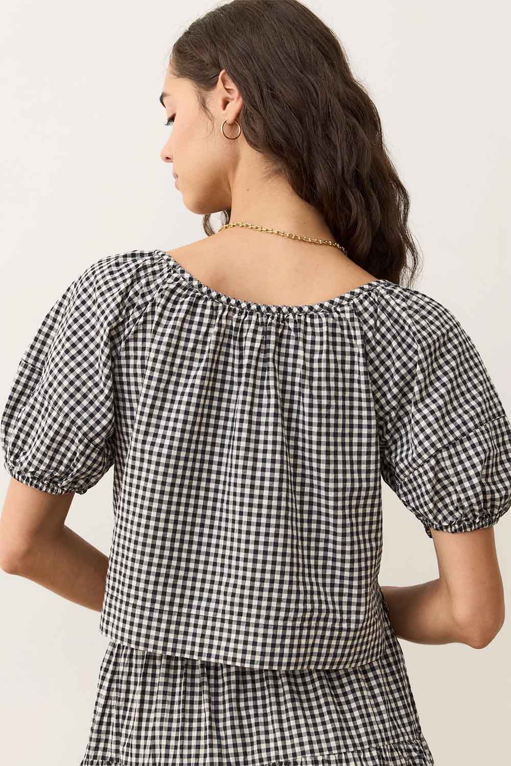 Marine Layer - Gia Poplin Blouse - Black/White Gingham - Back