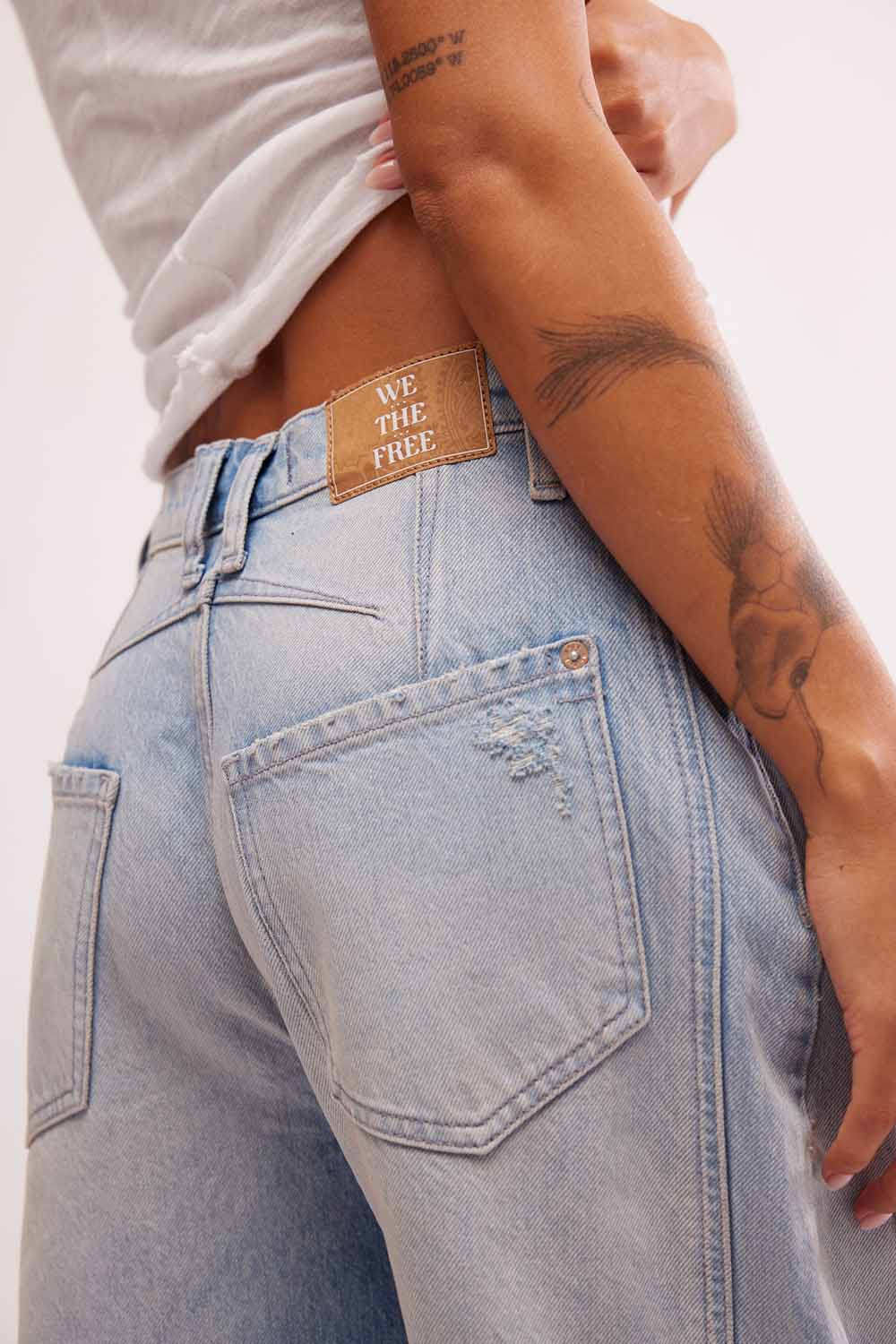 Free People - Good Luck Mid Rise Barrel - Barnyard Blue - Detail