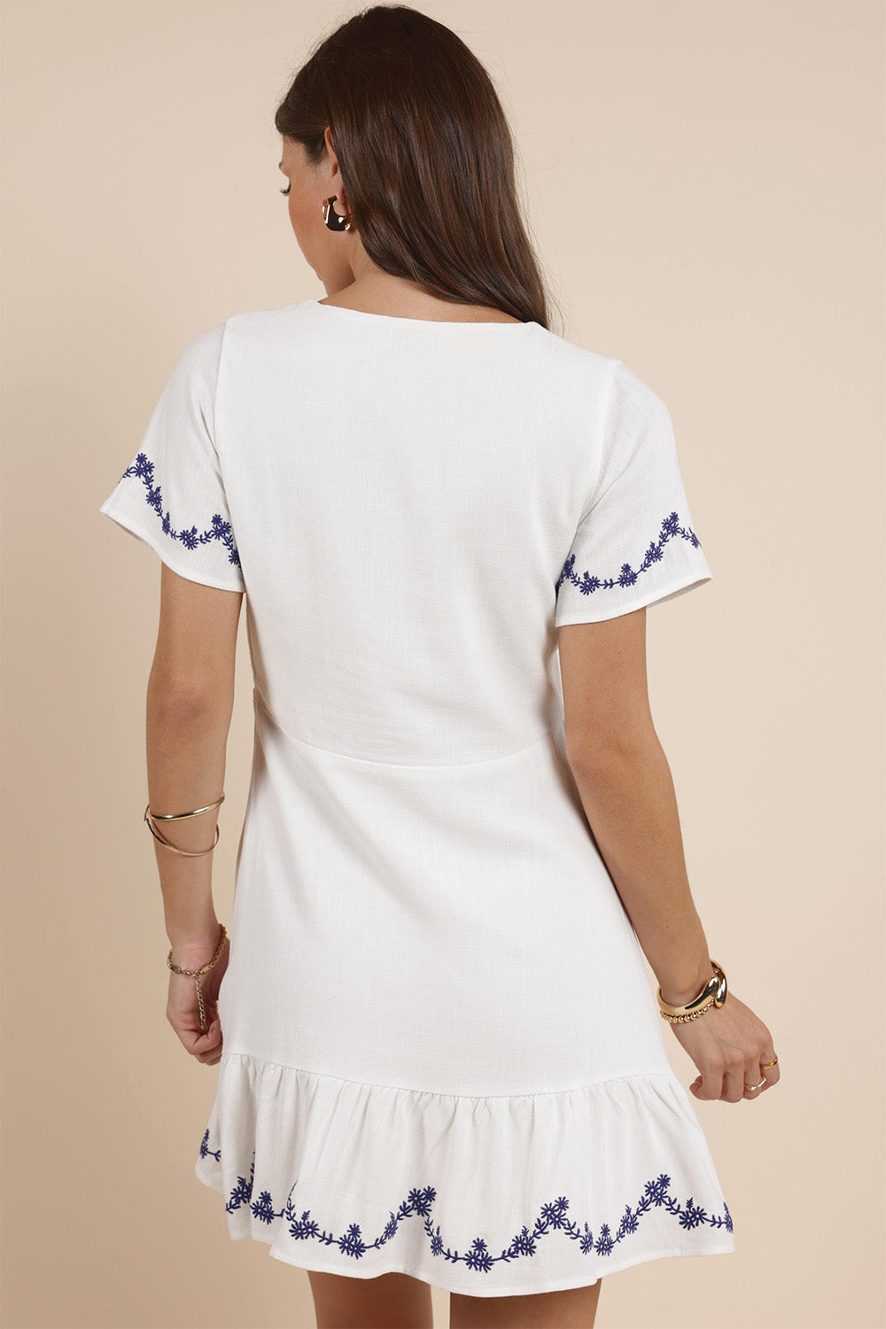 Sadie & Sage - Timeless Embroidered Mini Dress - White - Back