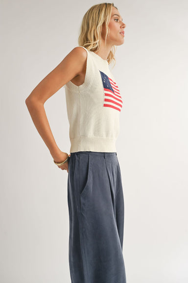 Sadie & Sage - Americana Flag Sweater Tank - Ivory - Side