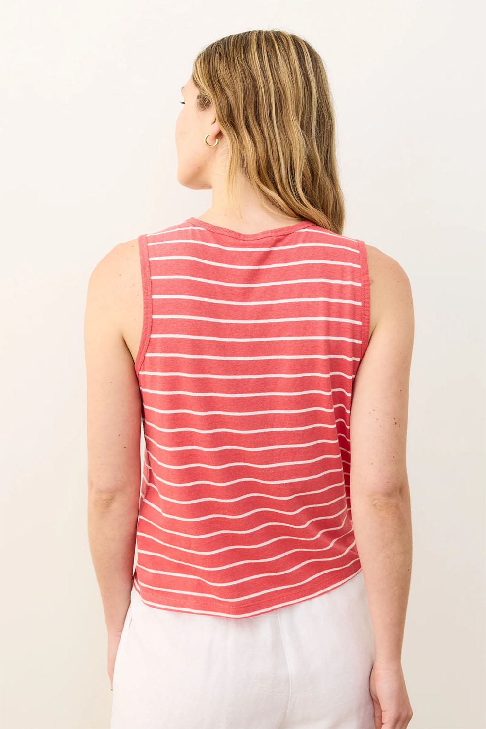Marine Layer - Stripe Hemp Cotton Tank - Hibiscus/White Stripe - Back