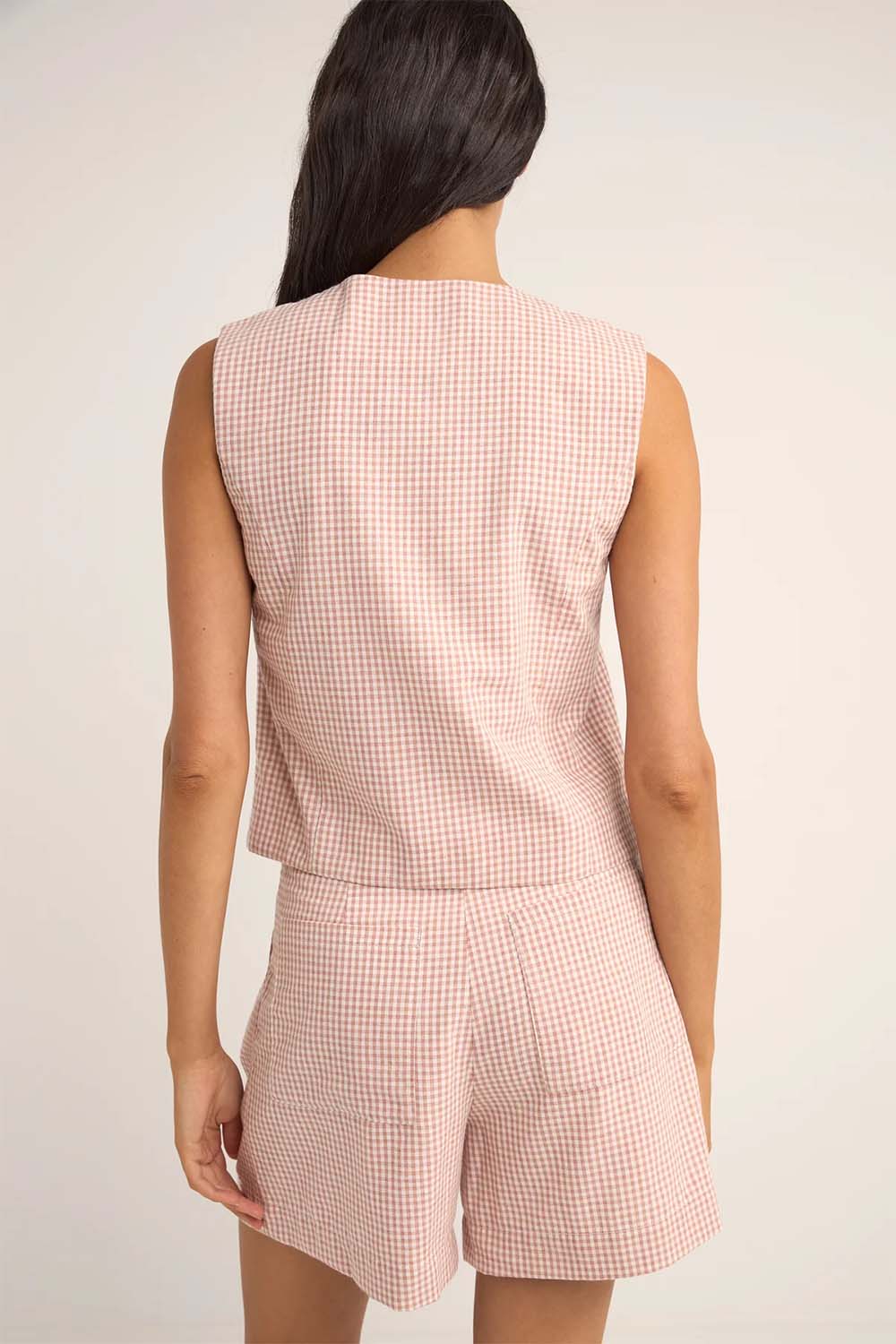 Rhythm - Lola Check Vest - Dusty Pink - Back