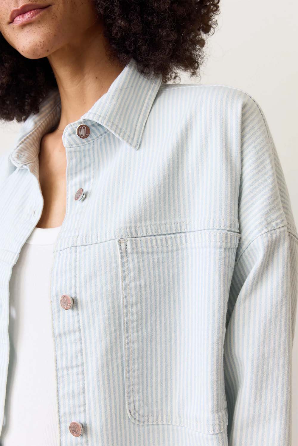 Marine Layer - Molly Oversized Shirt Jacket - Railroad Stripe - Detail