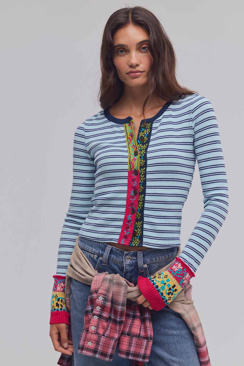 Free People - WTF Noa Cardi - Blue Pop Combo - Front
