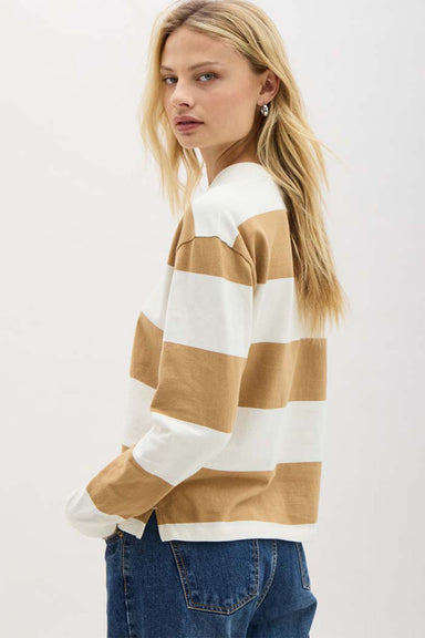 Richer Poorer Beefy Stripe Cotton Pullover in Khaki Stripe — Back view