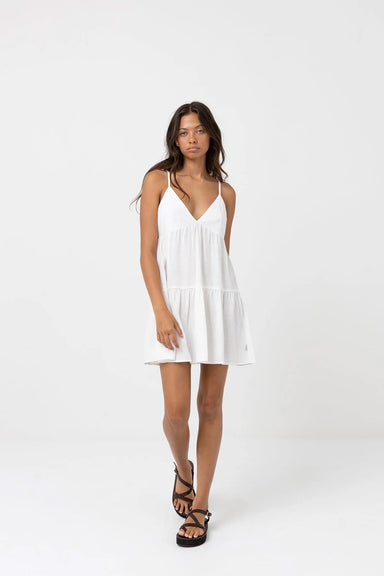 Rhythm - Classic Tiered Mini Dress - White