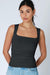 Niki Biki Clean Line Square Shirred Top in Black — Front view